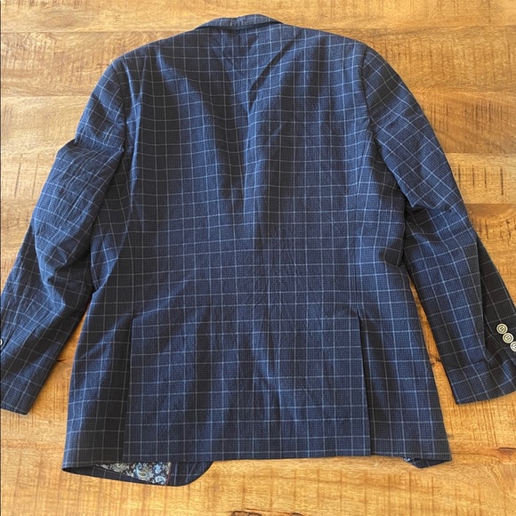 James Tattersall Navy Blue Plaid Cotton Blend Blazer 40S - Picture 6 of 9